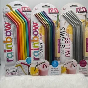 Reusable Straw Bundle - Silicone & Stainless Steel Straws with Cleaning
Brushes